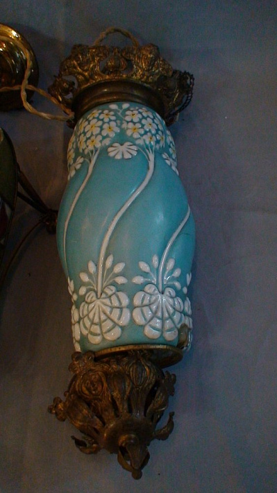 Люстра-фонарь голубые цветы "Арт-Нуво"